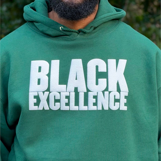 Black Excellence – Hoodie – Forest Green w/White Puff Print