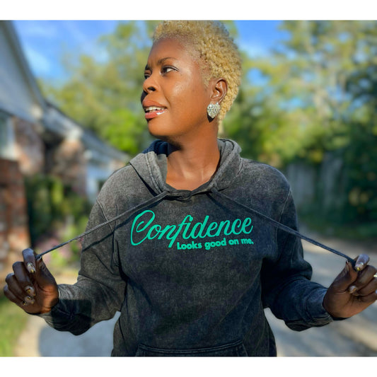 Confidence Looks Good On Me - Statement Hoodie - Vintage Black & Neon Green