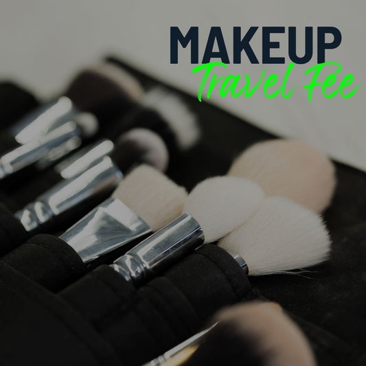 image of makeup brushes with text saying makeup travel fee