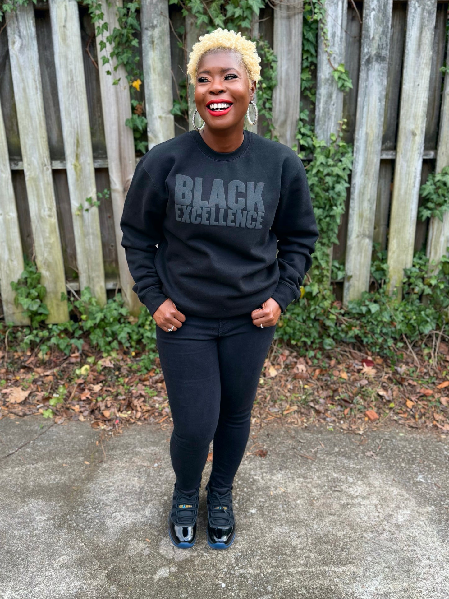 Black Excellence – Statement Sweatshirt or Hoodie  – Black on Black Puff Print