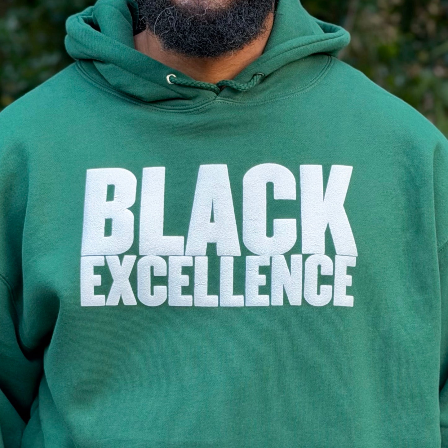 Black Excellence – Hoodie  – Forest Green w/White Puff Print