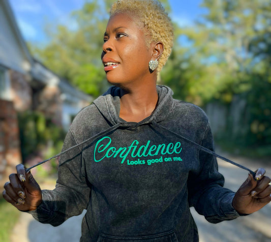 Confidence Looks Good On Me - Statement Hoodie - Vintage Black & Neon Green