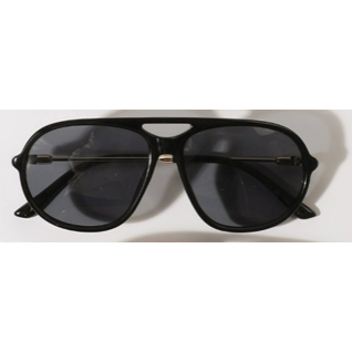 Black sunglasses with gold hardware on a white background