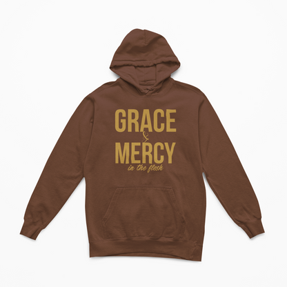 Grace & Mercy In the Flesh - Hoodie - Chocolate w/Metallic Gold