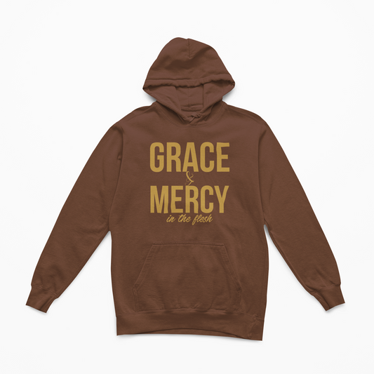 Grace & Mercy In the Flesh - Hoodie - Chocolate w/Metallic Gold