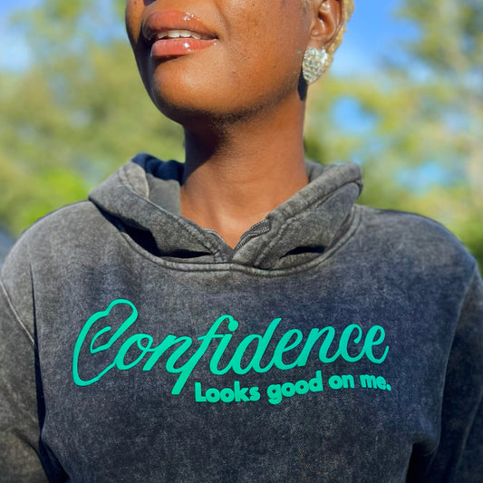 Confidence Looks Good On Me - Statement Hoodie - Vintage Black & Neon Green