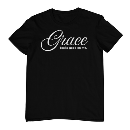 Black Grace Looks Good On Me statement tee, front view